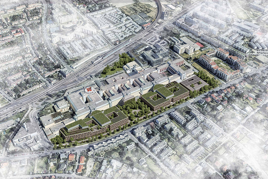Klinik Donaustadt Rendering Luftaufnahme