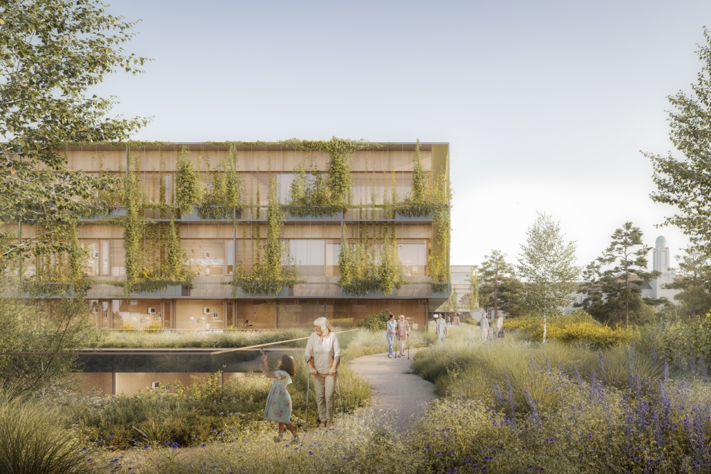 Garten- und Gebäudeansicht Klinik Hietzing neu Rendering